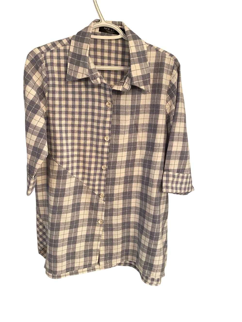 Red Coral Patchwork Flannel Long Sleeve Shirt M